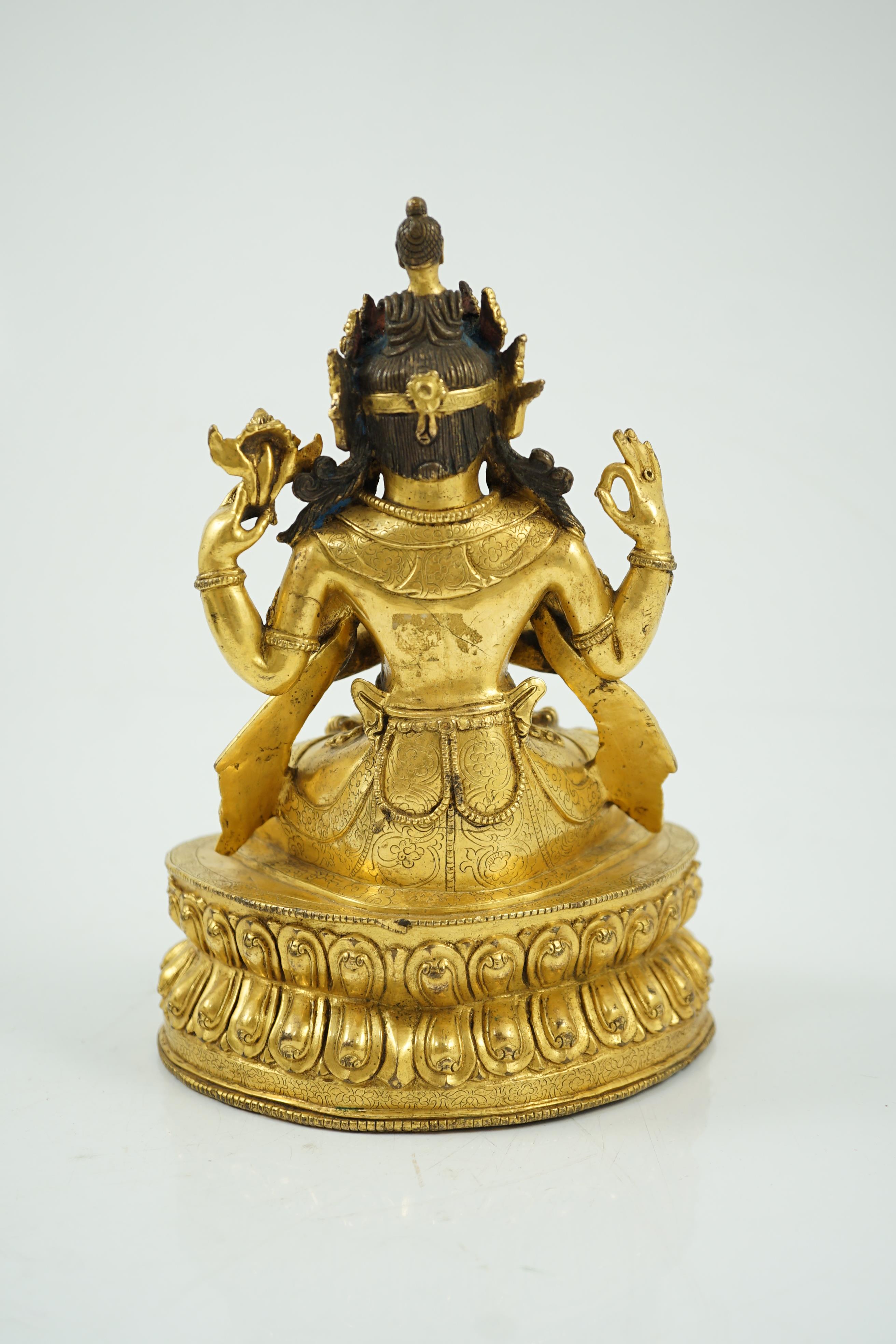 A Sino-Tibetan gilt bronze figure of Shadakshari Lokeshvara, possibly 18th century